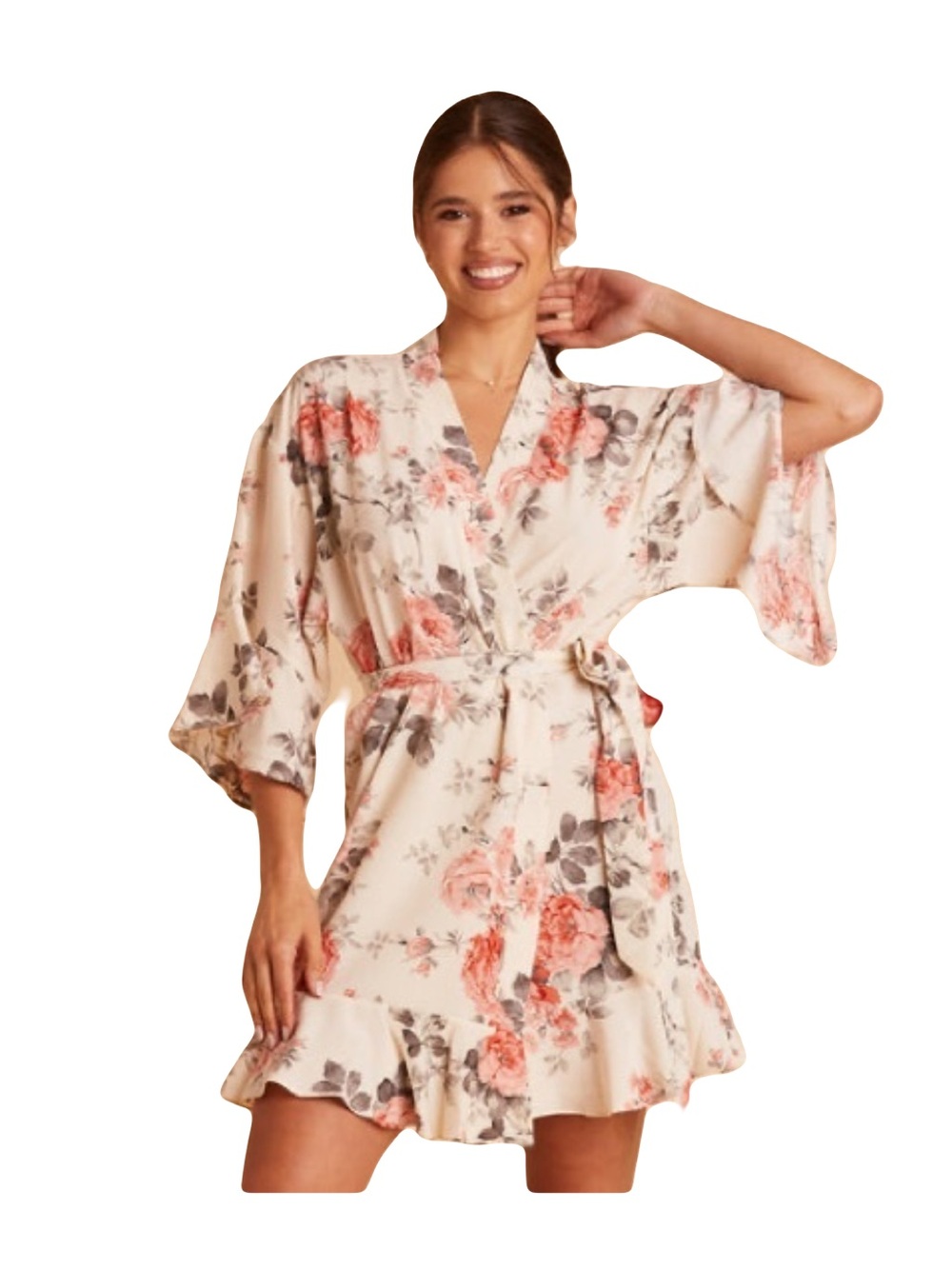Birdy Grey Kenny floral ruffle robe pink M/L